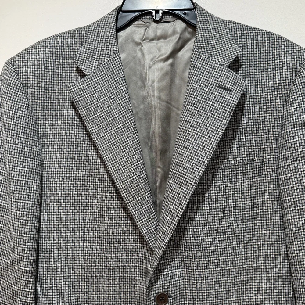 Canali Men’s 100% Wool Single Breasted Houndstooth Blazer US 44R Gray‎ Preppy